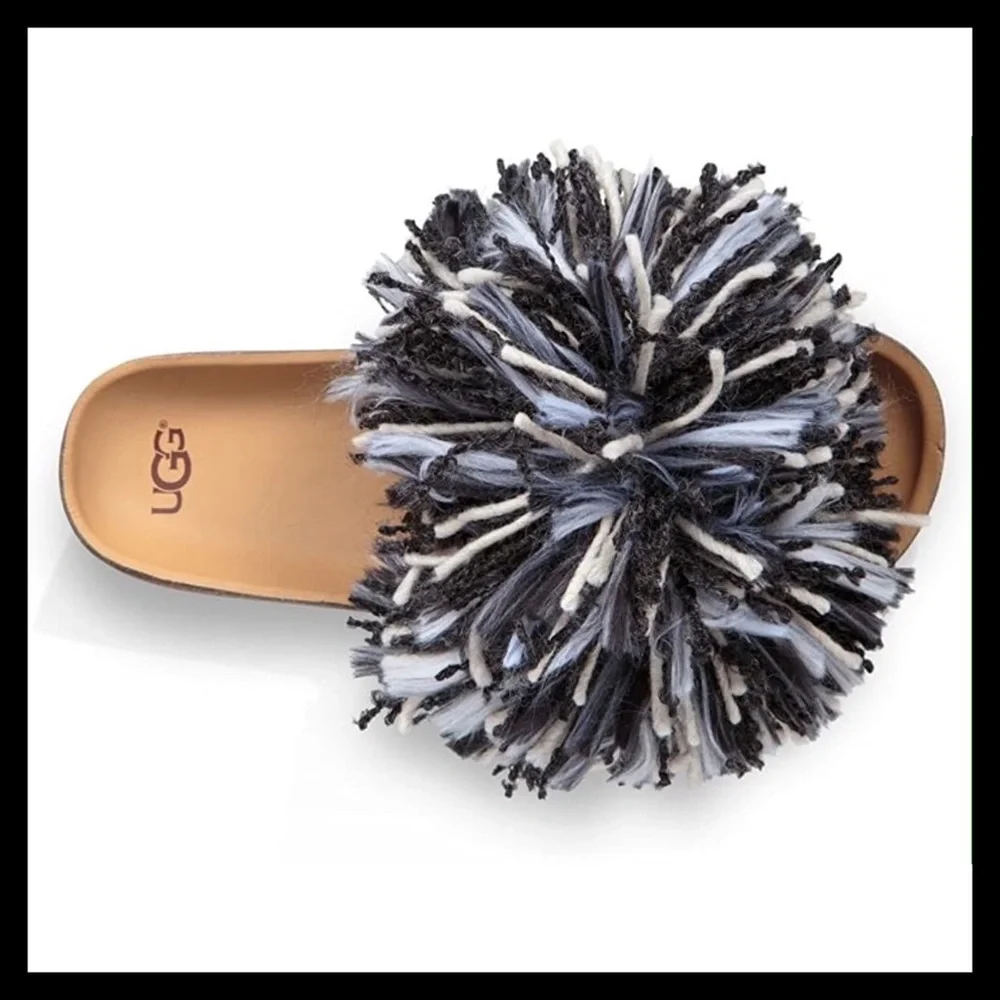 UGG Cindy Open Back Slip On Sandals Black & White - Picture 6 of 7